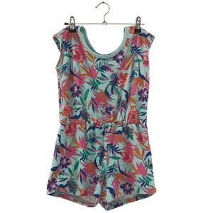 Lands' End Romper Girls Size L 10-12Tropical Floral Good Terry Cloth Summer